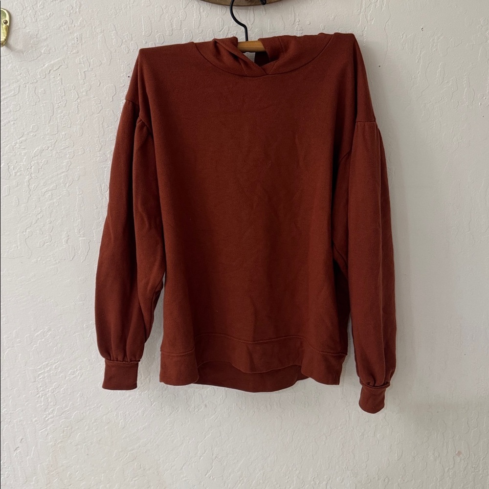 Madewell Auburn Brown Orange Pleated Hoodie Sweater Small - Picture 2 of 6